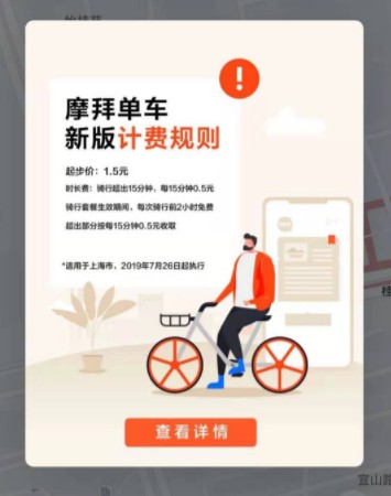 摩拜单车在上海涨价：起步价由1元调整至1.5元_O2O_电商报