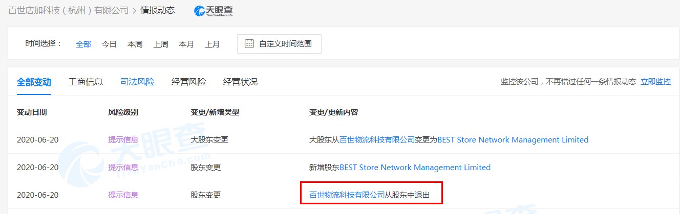 百世店加发生工商变更 百世物流科技有限公司退出股东行列_B2B_电商报