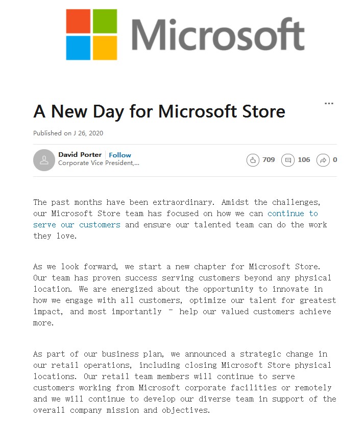 微软宣布永久关闭所有实体零售店 专注在线销售_零售_电商报