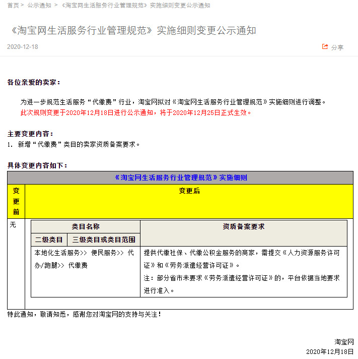 淘宝网调整生活服务行业管理规范_零售_电商报